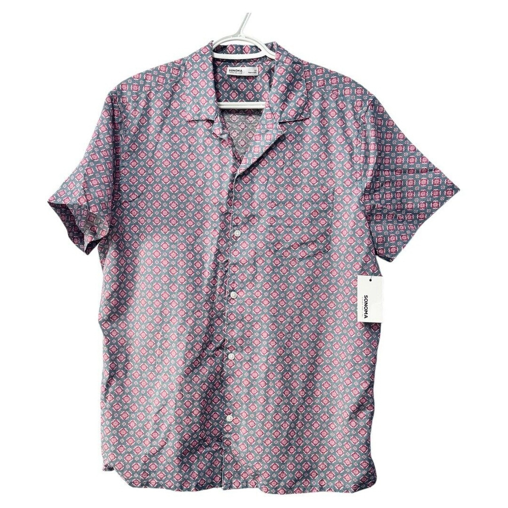 Sonoma Shirt Mens Size M Blue Collared Short Sleeve Button Up Linen Blend